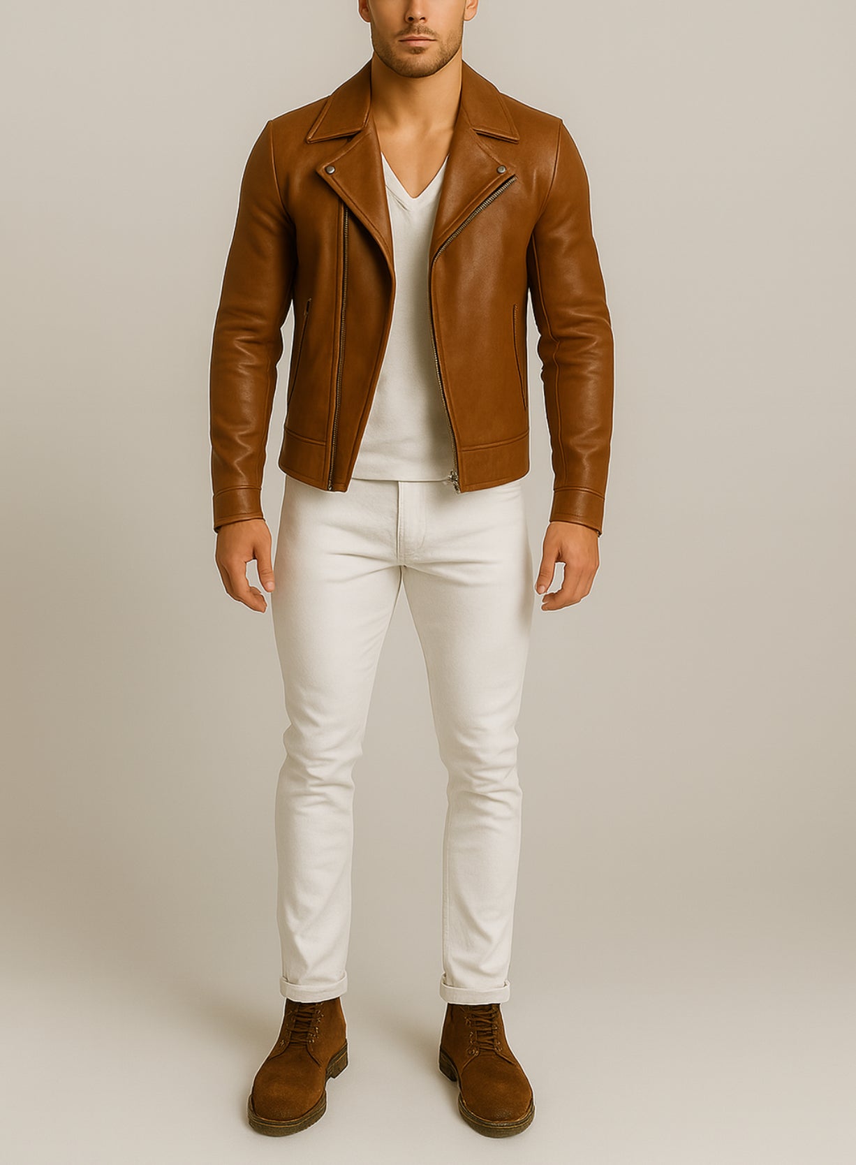Veltoro Brown Leather Biker Jacket