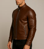 Dakota Luxe Brown Leather Biker Jacket