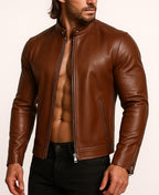Dakota Luxe Brown Leather Biker Jacket