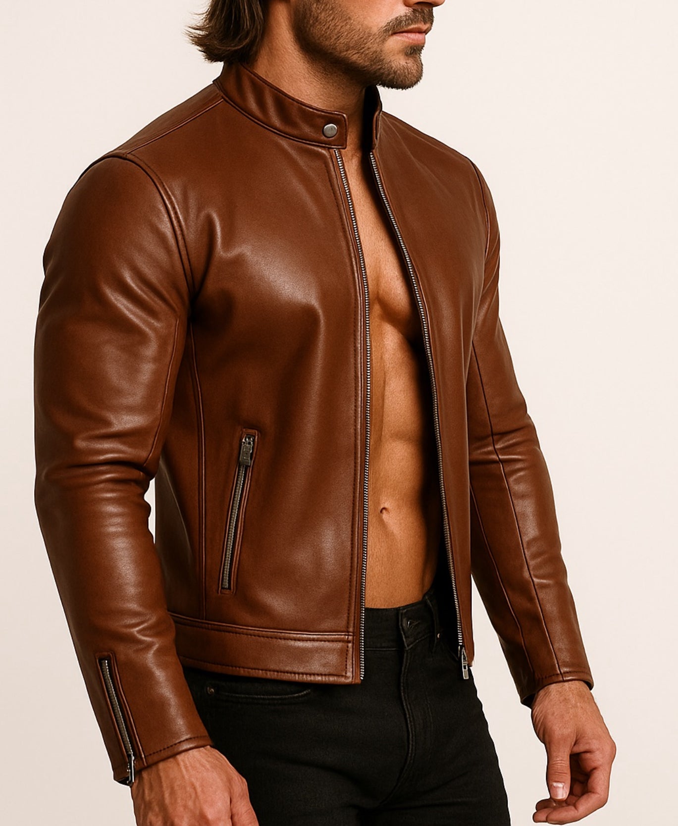 Dakota Luxe Brown Leather Biker Jacket