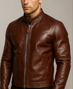 Dakota Luxe Brown Leather Biker Jacket