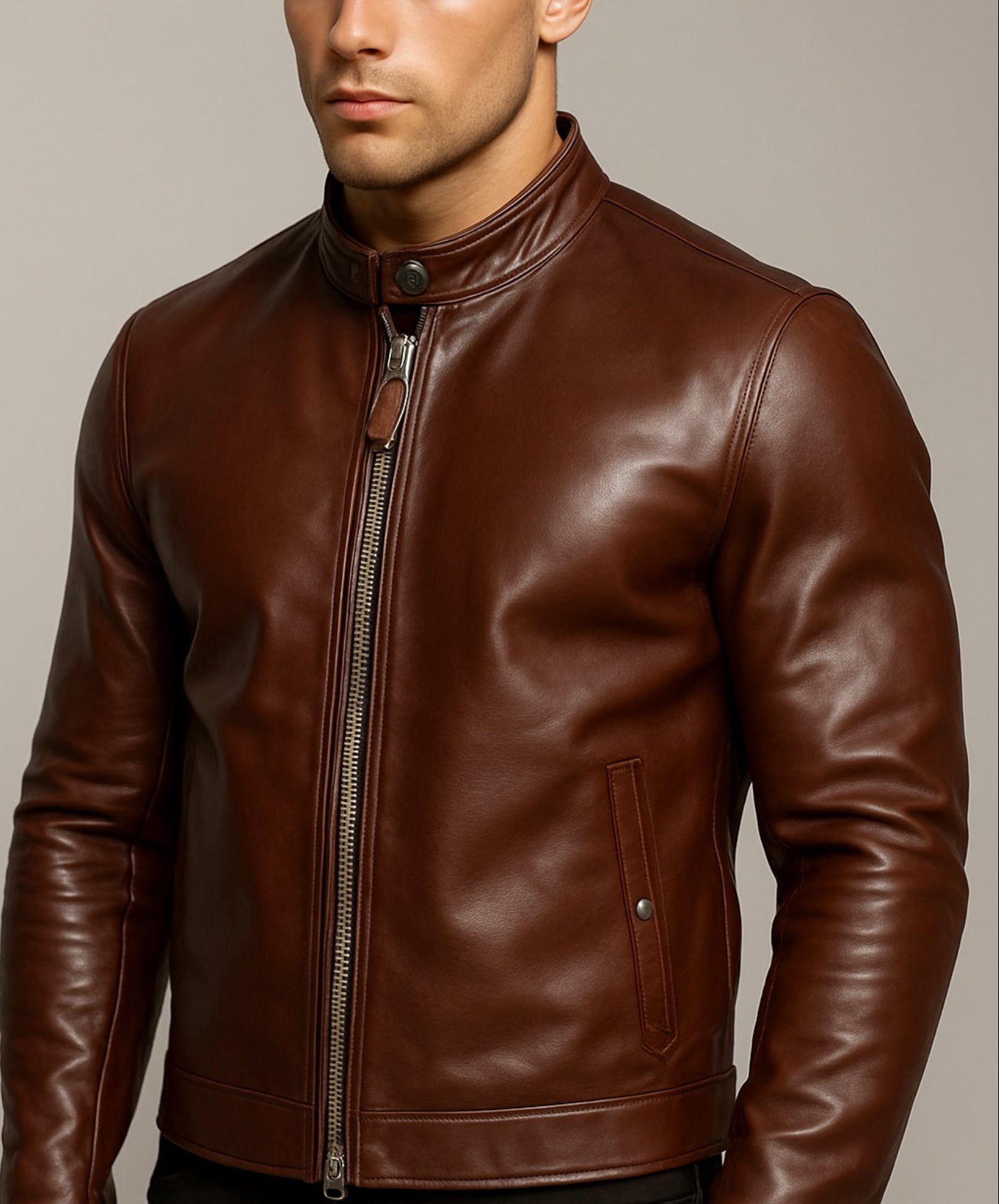 Dakota Luxe Brown Leather Biker Jacket
