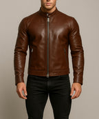Dakota Luxe Brown Leather Biker Jacket