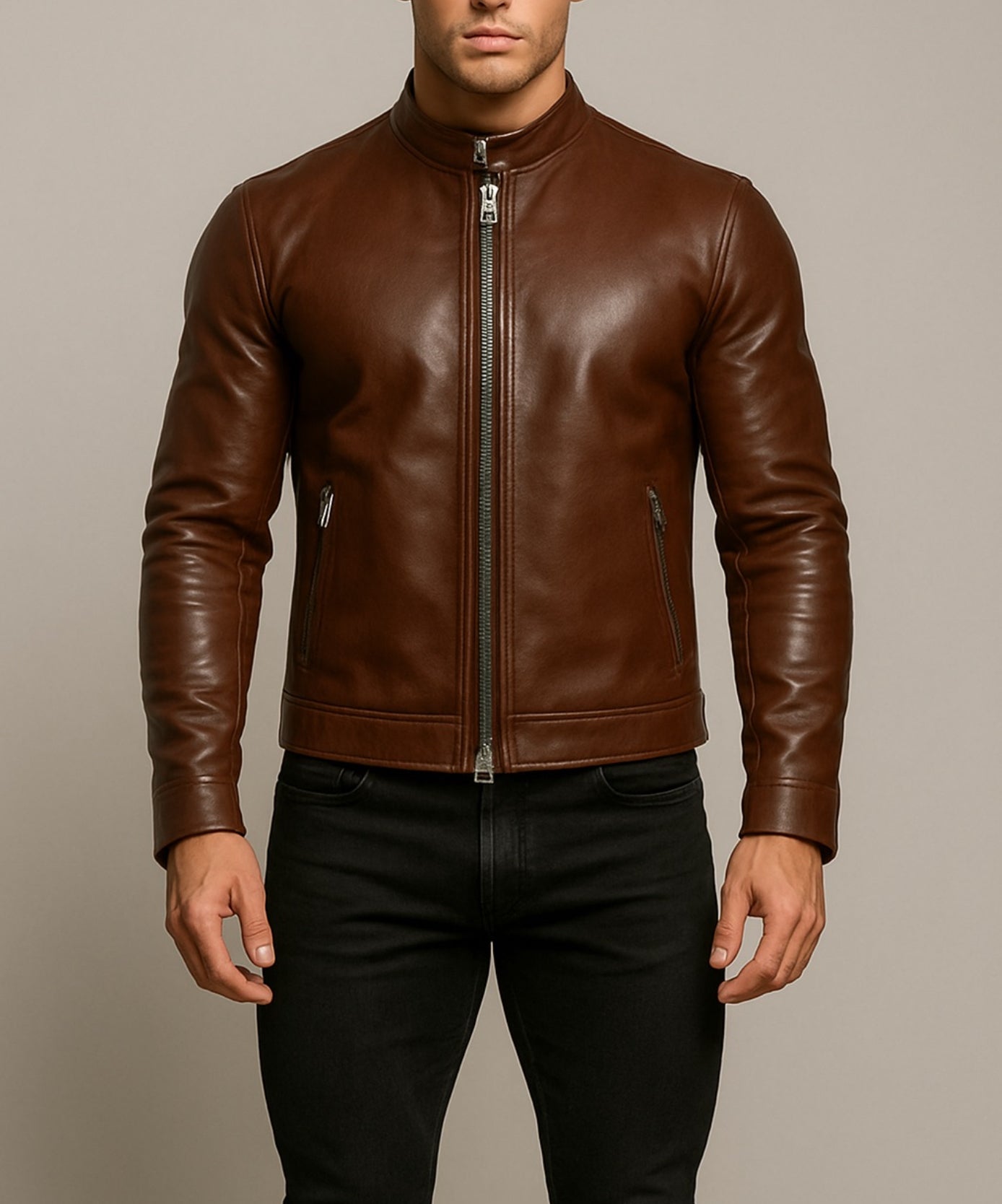Dakota Luxe Brown Leather Biker Jacket