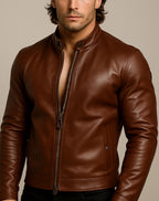 Dakota Luxe Brown Leather Biker Jacket