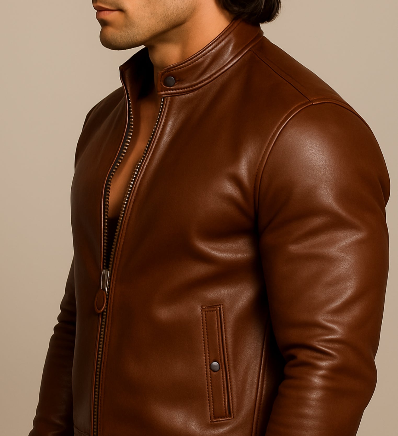 Dakota Luxe Brown Leather Biker Jacket