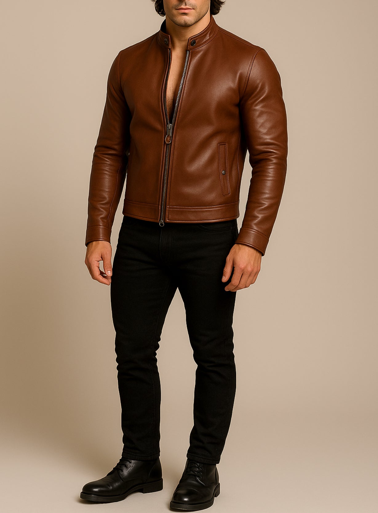 Dakota Luxe Brown Leather Biker Jacket