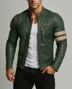 Falcon Verde Green Leather Café Racer Jacket