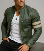 Falcon Verde Green Leather Café Racer Jacket