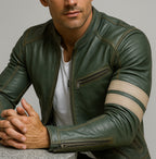 Falcon Verde Green Leather Café Racer Jacket