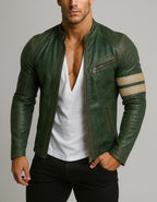 Falcon Verde Green Leather Café Racer Jacket