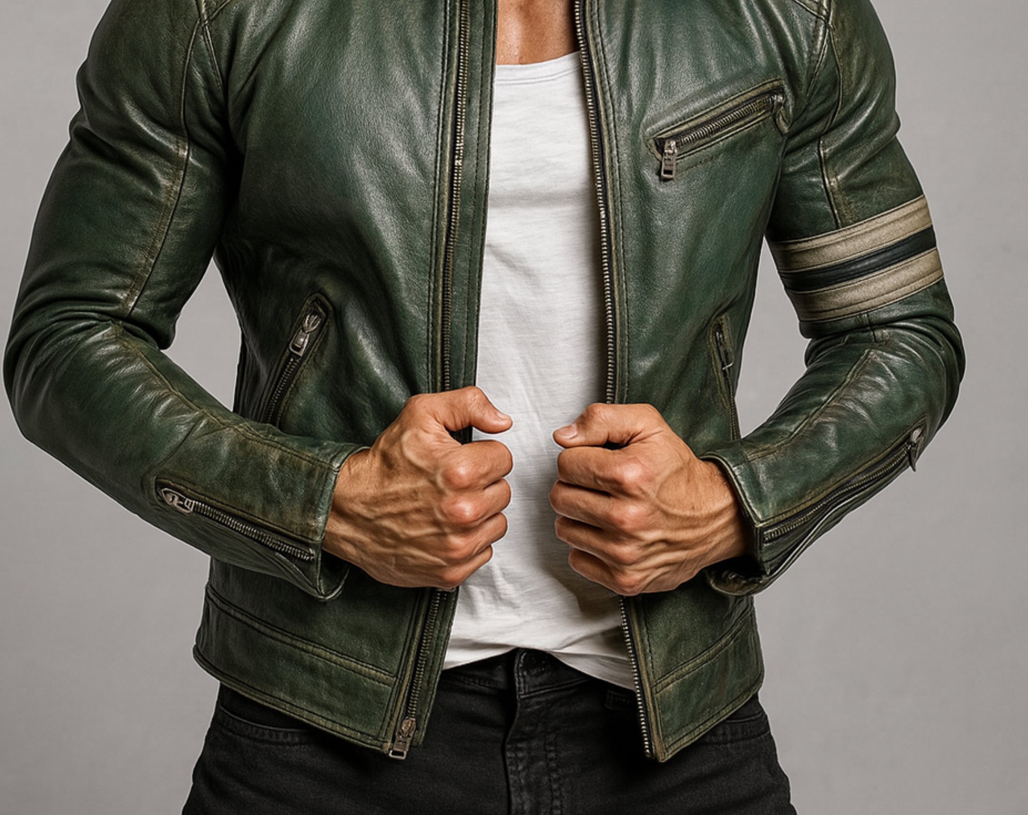 Falcon Verde Green Leather Café Racer Jacket
