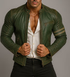 Falcon Verde Green Leather Café Racer Jacket