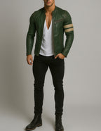 Falcon Verde Green Leather Café Racer Jacket