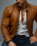 El Toro Tan Leather Café Racer Jacket