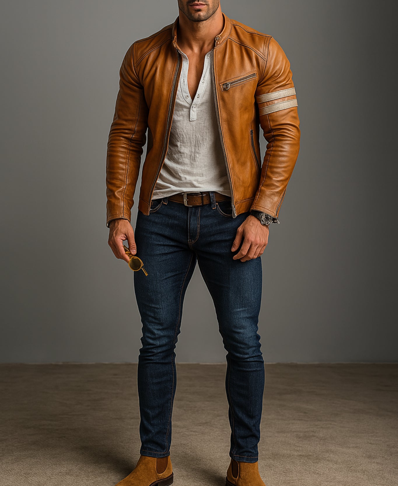 El Toro Tan Leather Café Racer Jacket