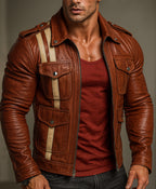 Burnt Saddle Cognac Brown Leather Café Racer Jacket