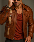 Burnt Saddle Cognac Brown Leather Café Racer Jacket