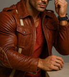 Burnt Saddle Cognac Brown Leather Café Racer Jacket