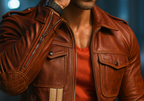 Burnt Saddle Cognac Brown Leather Café Racer Jacket