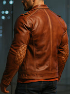 Burnt Saddle Cognac Brown Leather Café Racer Jacket