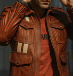 Burnt Saddle Cognac Brown Leather Café Racer Jacket