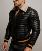 StormFlight Black Leather Bomber Jacket