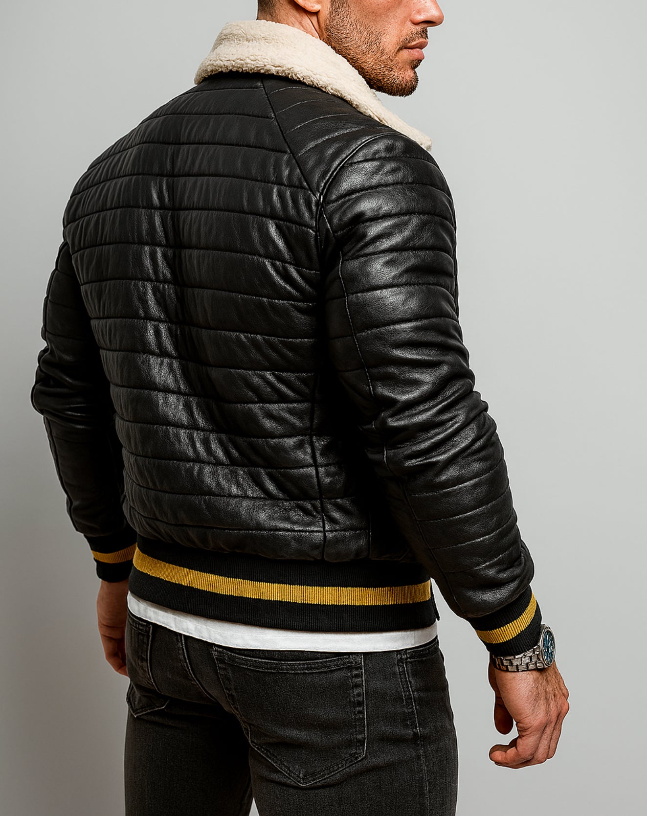 StormFlight Black Leather Bomber Jacket