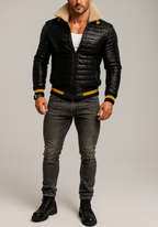 StormFlight Black Leather Bomber Jacket