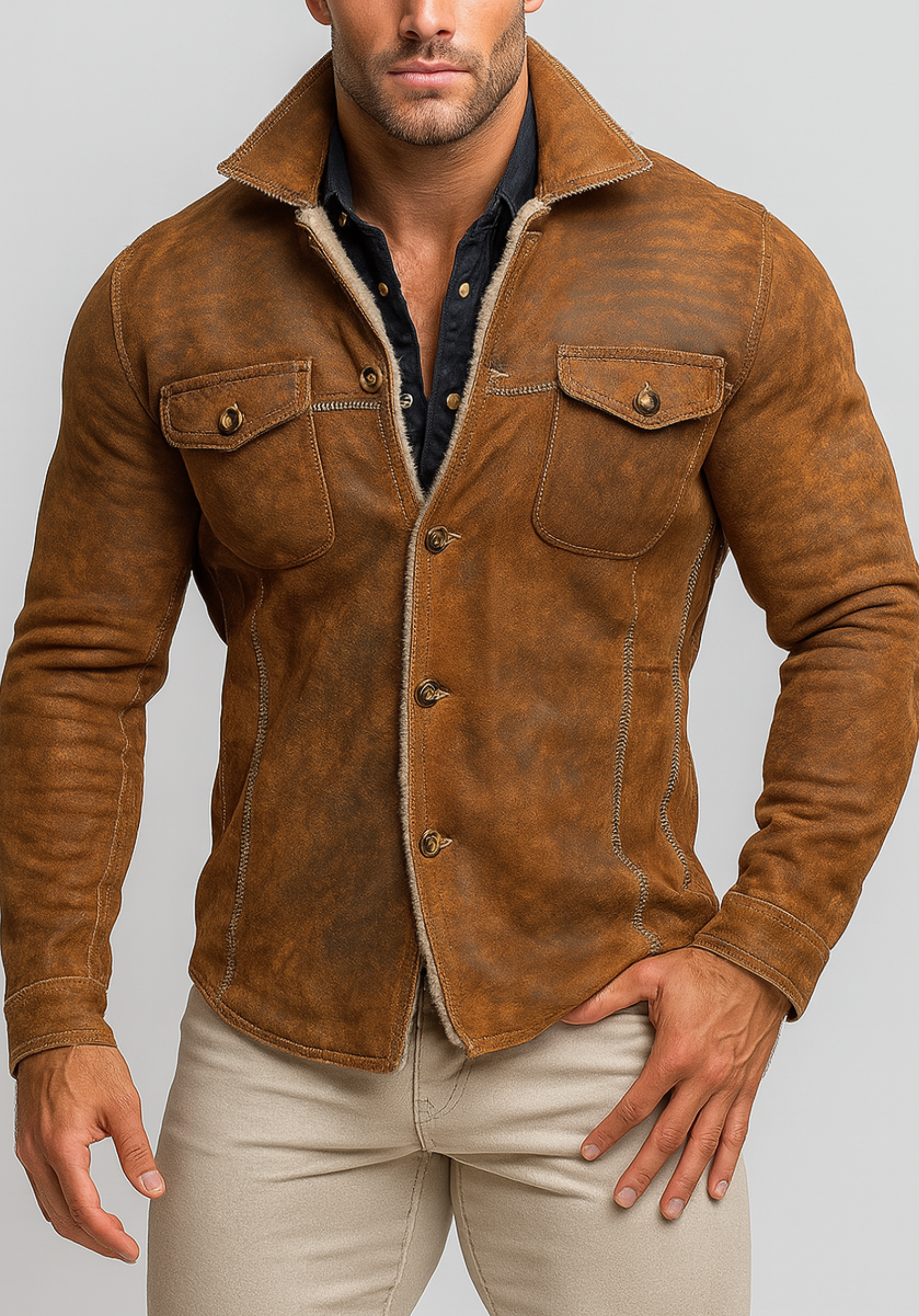 RustRidge Distressed Brown Suede Leather Jacket