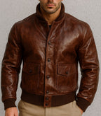 Copperline Distressed Brown Leather Bomber Jacket