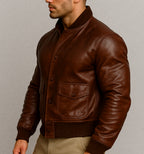 Copperline Distressed Brown Leather Bomber Jacket