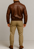 Copperline Distressed Brown Leather Bomber Jacket