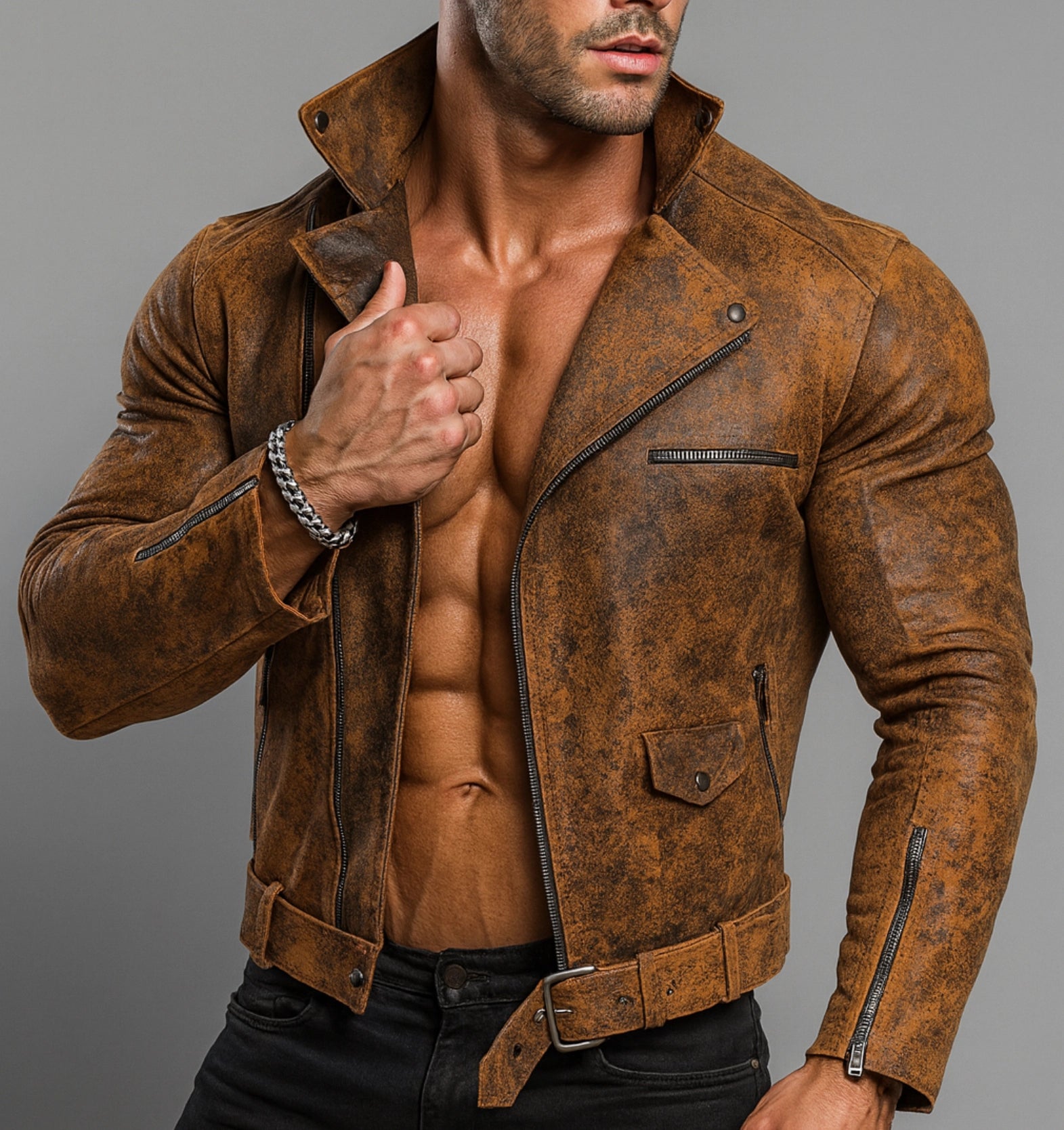 Rustborne Rider Distressed brown Leather Biker Jacket