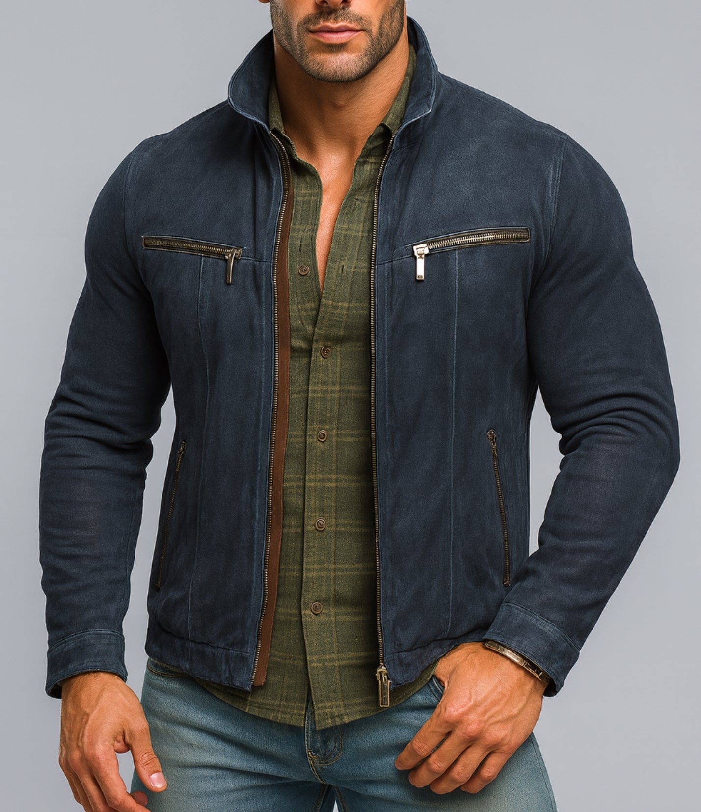 Midnight Voyager Navy Blue Leather Moto Jacket