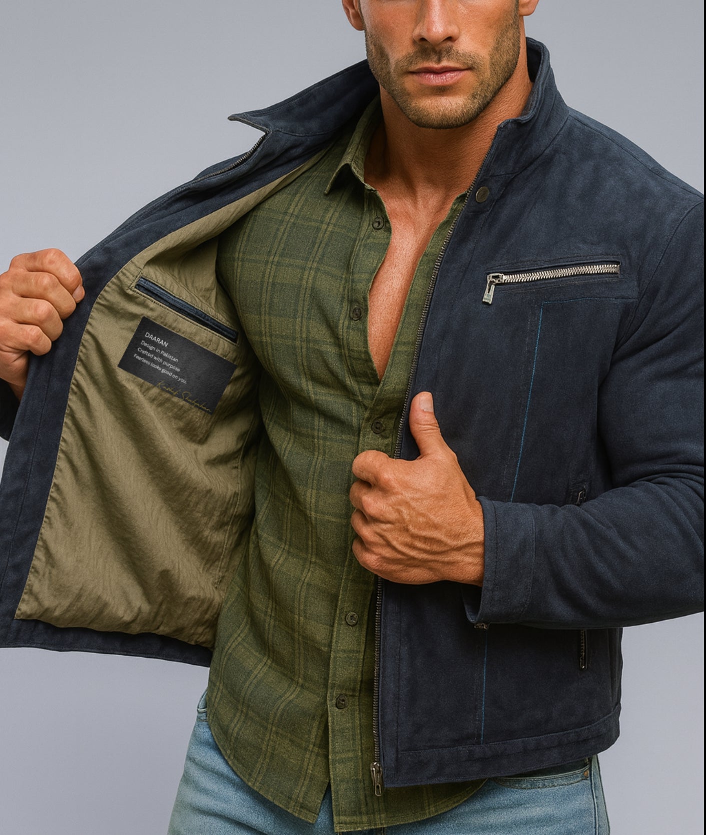 Midnight Voyager Navy Blue Leather Moto Jacket