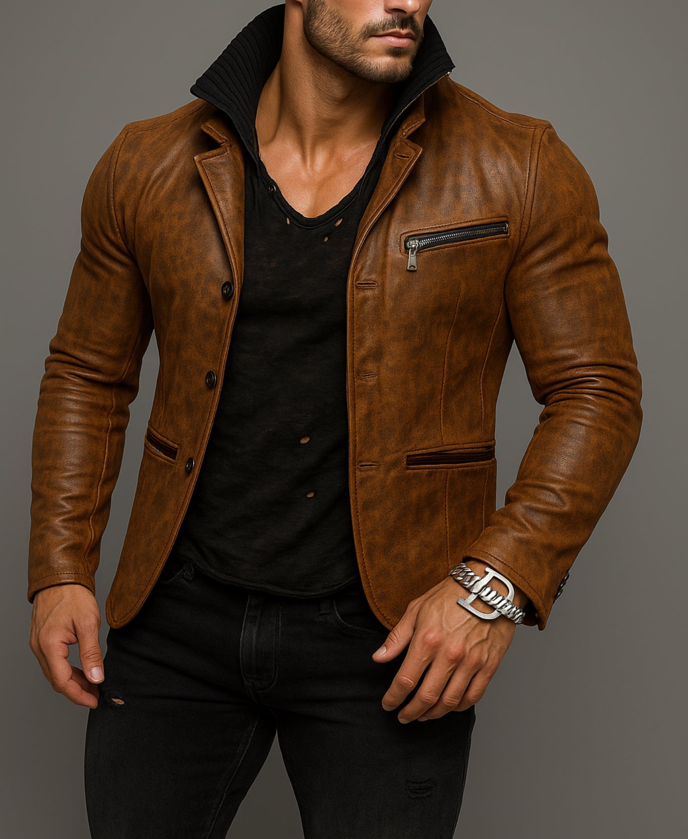 Burnished Valor Distressed Brown Leather Moto Jacket
