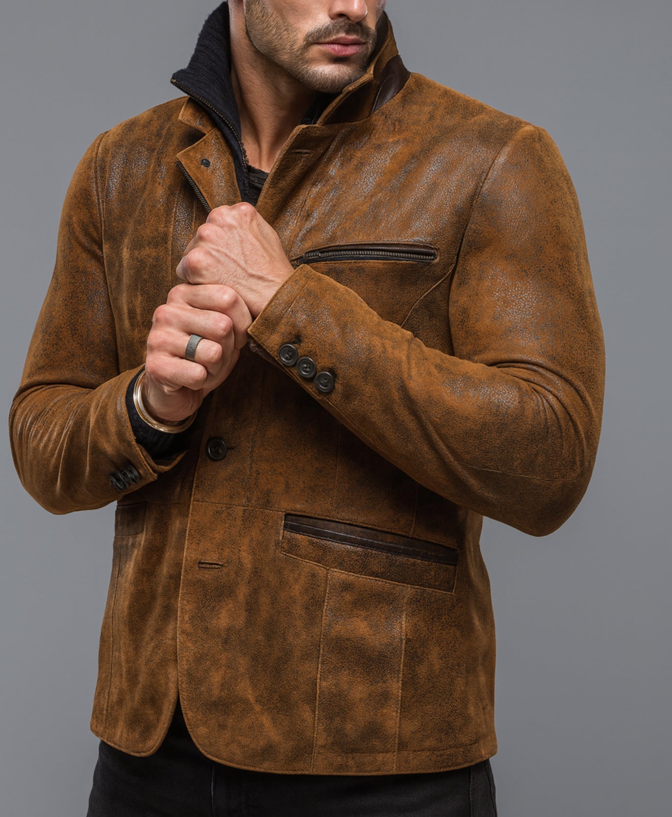 Burnished Valor Distressed Brown Leather Moto Jacket
