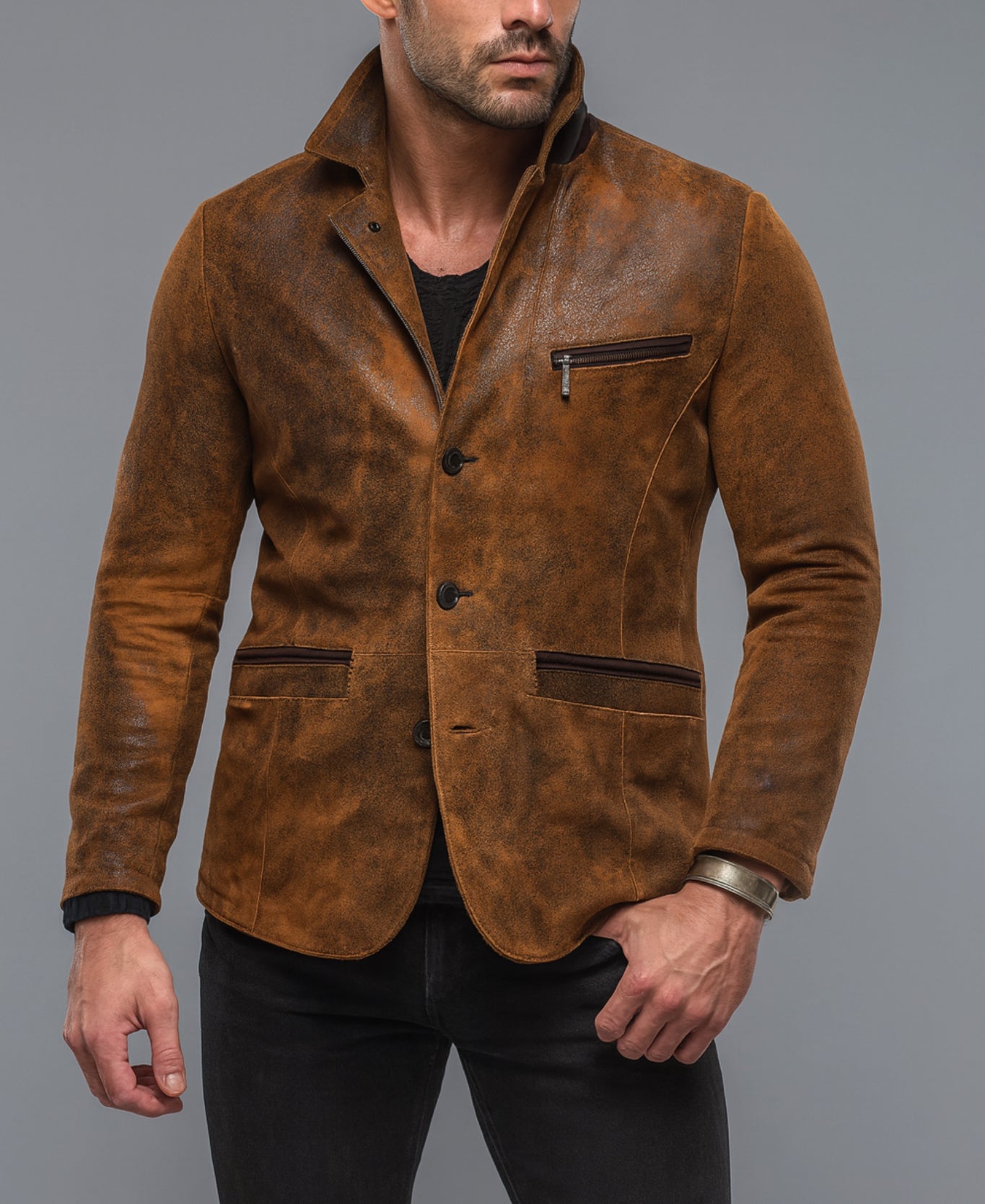 Burnished Valor Distressed Brown Leather Moto Jacket