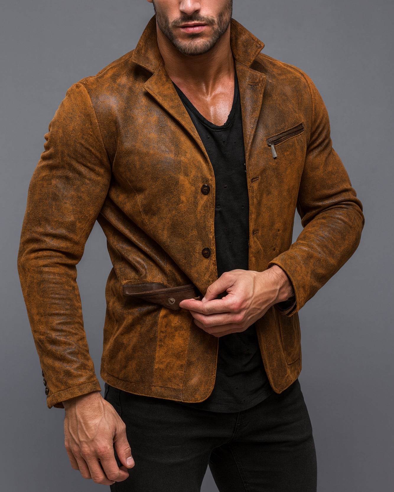 Burnished Valor Distressed Brown Leather Moto Jacket