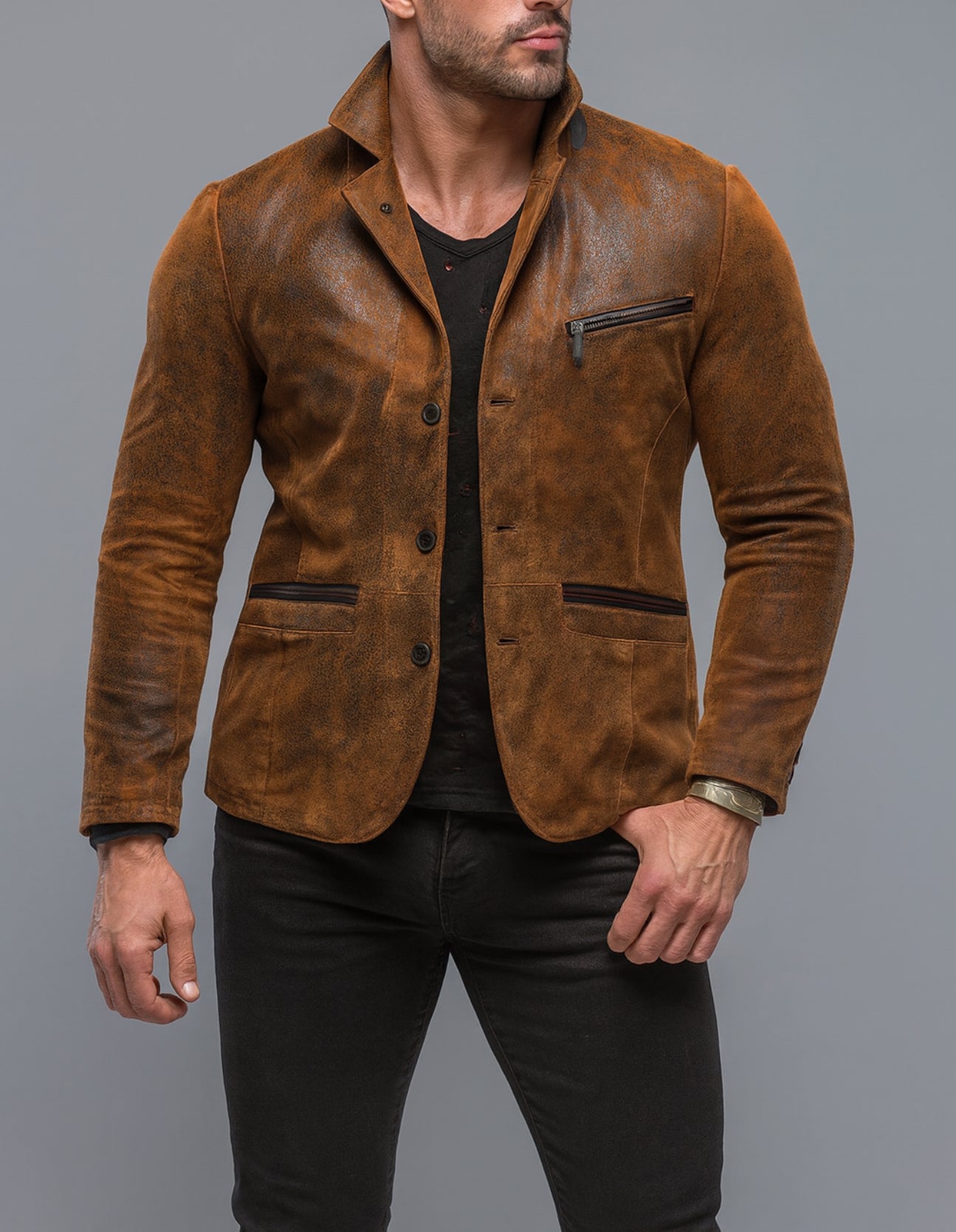 Burnished Valor Distressed Brown Leather Moto Jacket