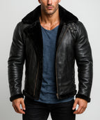 Nightfort Luxe Black Leather shearling aviator jacket