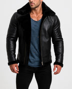 Nightfort Luxe Black Leather shearling aviator jacket