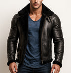 Nightfort Luxe Black Leather shearling aviator jacket
