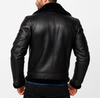 Nightfort Luxe Black Leather shearling aviator jacket