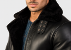 Nightfort Luxe Black Leather shearling aviator jacket