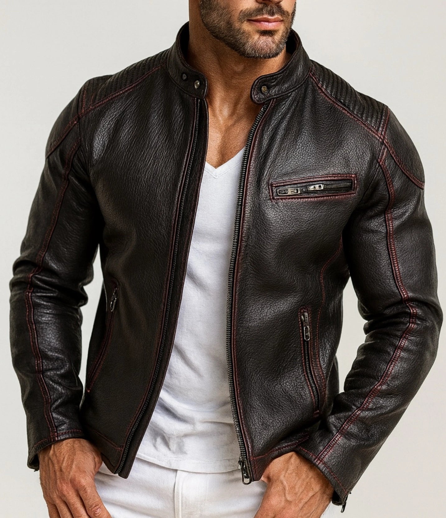 Shadow Blaze Black Leather Biker Jacket
