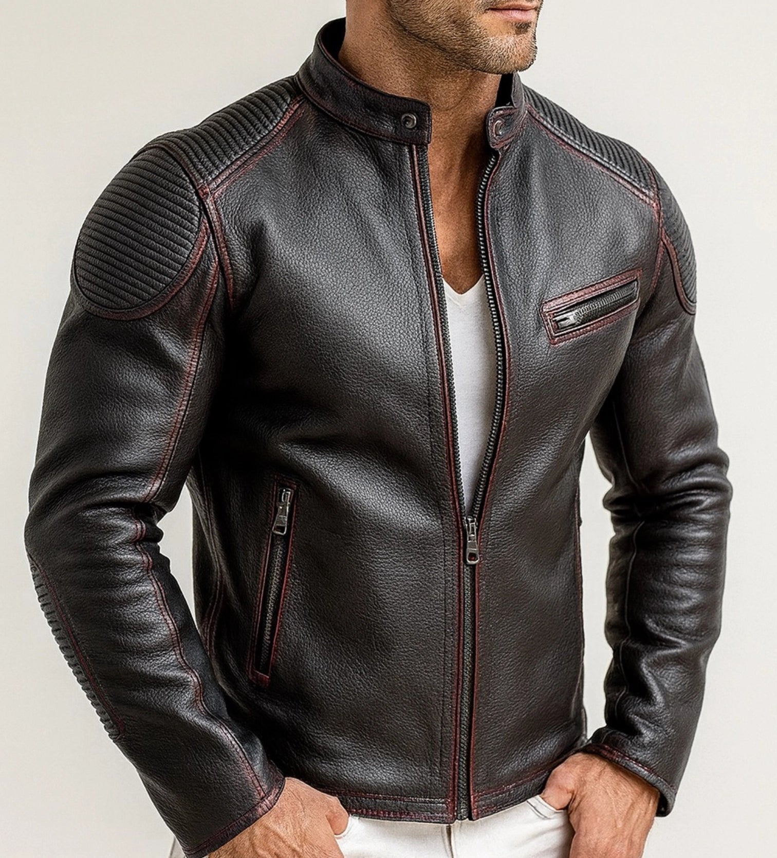 Shadow Blaze Black Leather Biker Jacket