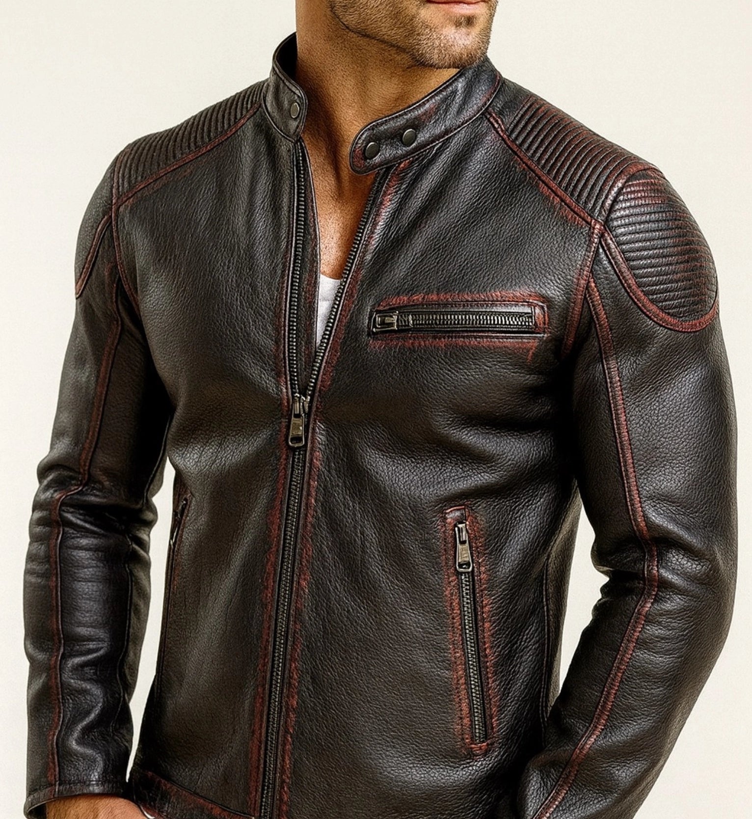 Shadow Blaze Black Leather Biker Jacket