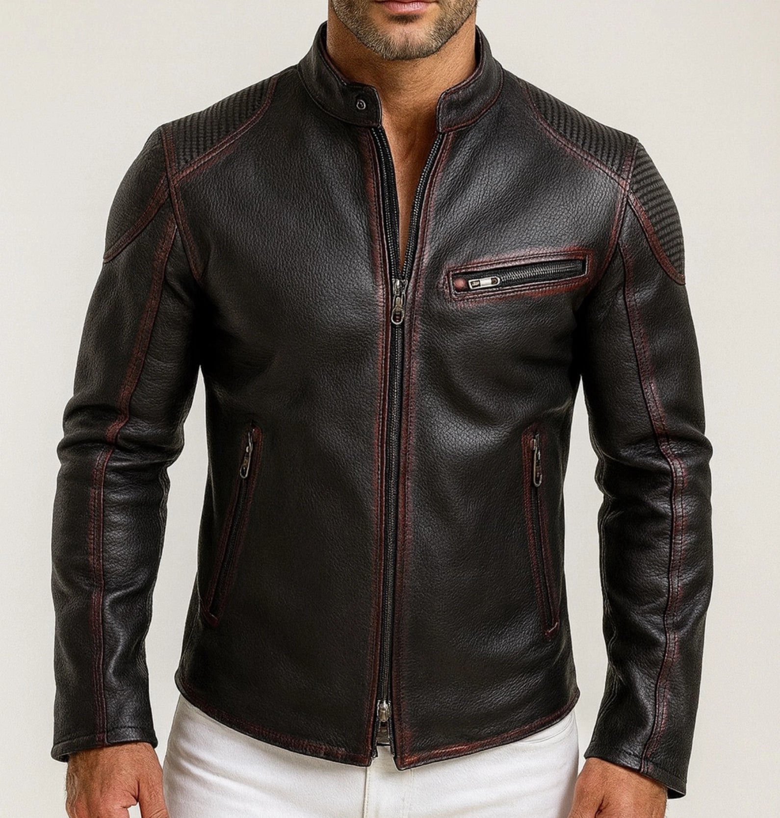 Shadow Blaze Black Leather Biker Jacket
